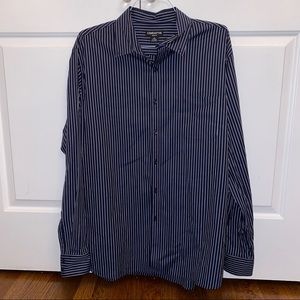 Claiborne Navy & White Stripe Button Down Shirt